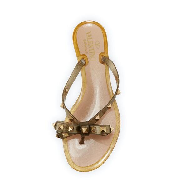 Valentino Rockstud Jelly Bow Bronze Rubber Thong Flat Slide Flip Flop Sandal 35 - Picture 6 of 11